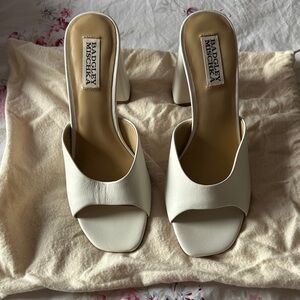 Badgley Mischka Cream Open-Toe Block Heel Mules